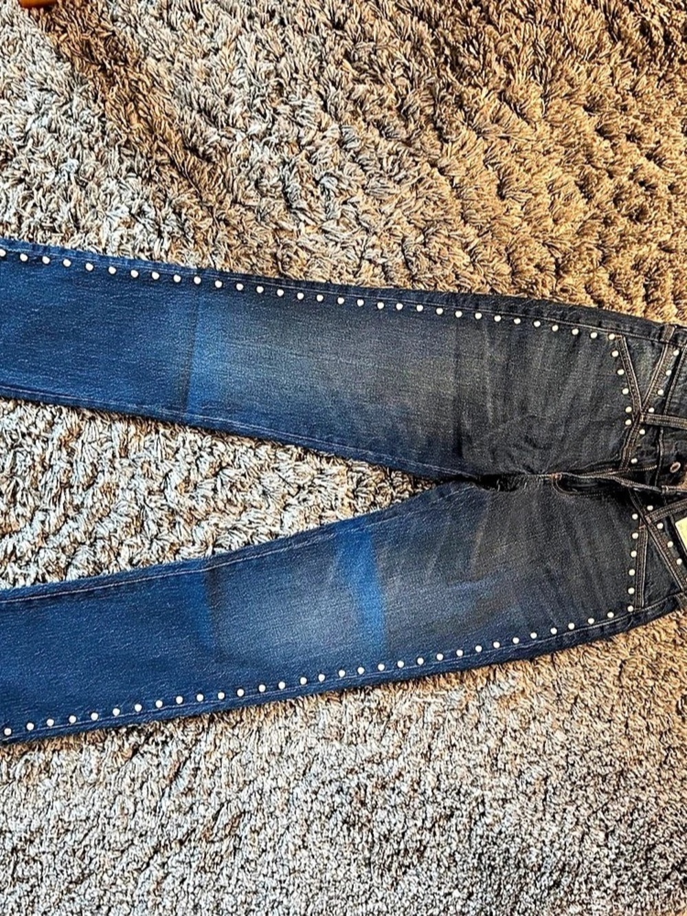 Abercrombie & Fitch Mid Rise 90s Straight Studded Jean Jeans Blue Waist 26